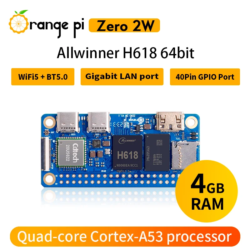 Orange Pi Zero 2W 4GB RAM DDR4 Development Board WiFi-BT Zero2 W Allwinner H618 Single Board Computer single board computer,mini development board