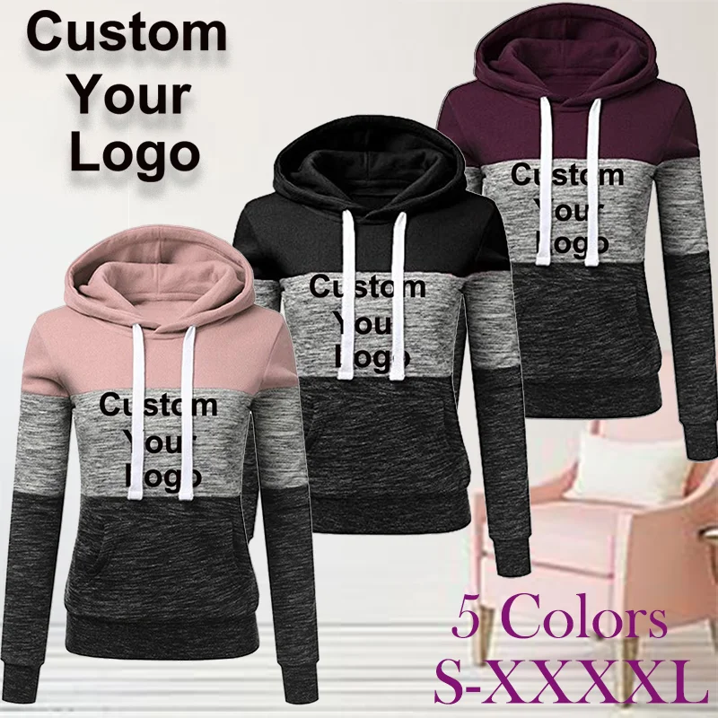 Womens Custom Your Logo tricolor Hoodies Casual Long Sleeve Pullover Top Women Hoodie Sweatshirt suga plaid shirts yellow black white tricolor patchwork spring autumn loose tops unisex long sleeve loose min yongqi kpop tshirt