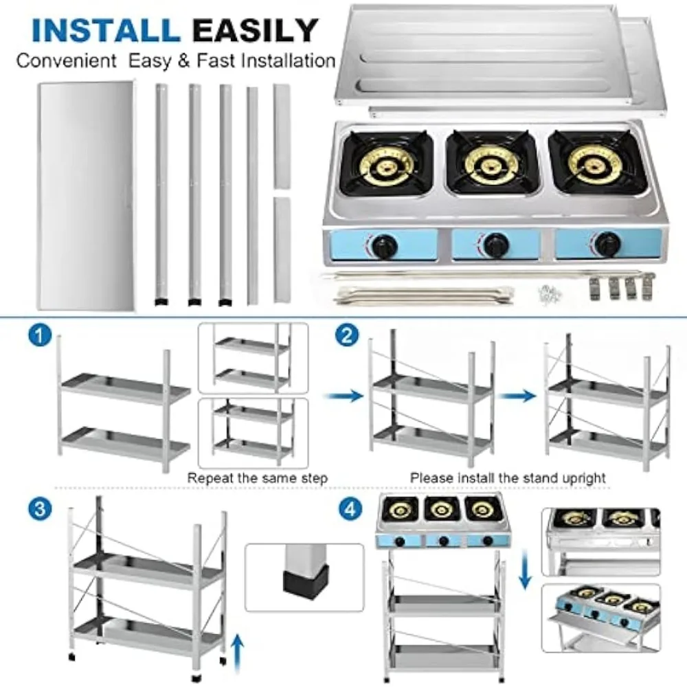 Propane Gas Stove 3 Burner Gas Stove with Removable Leg Stand Portable Auto Ignition Camping three Burner LPG