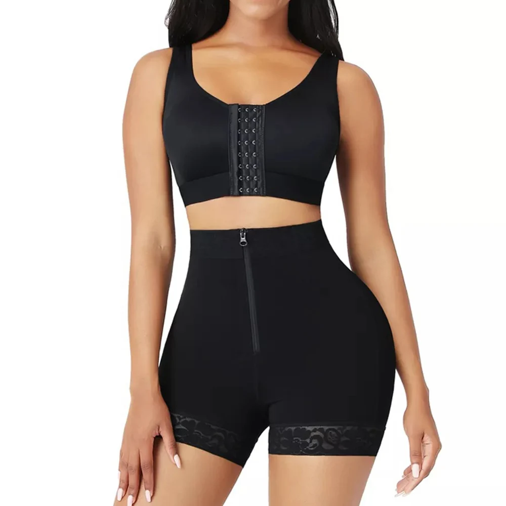 Fajitex Faja Colombiana Modellante Body Ad Alta Compressione - Con Reggiseno Integrato, Cerniera E Gancio, Taglia XXL Nero, Post-operatorio E Lipo 360