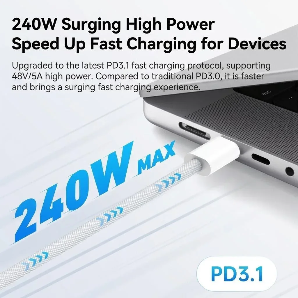 240W 초고속 충전 USB C타입 to C타입 케이블 (맥북, 아이패드, 애플 아이폰 16, 17, 삼성 폰, 노트북용)  데이터 충전 케이블