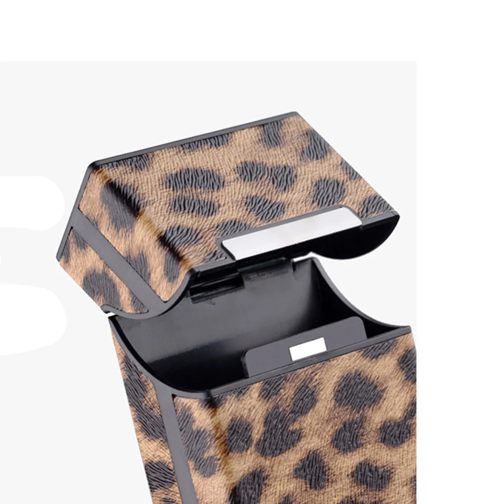 Leopard Cigarette Case for Woman Men Leather Box Holder Smoking Accessories Button Design 4 Colors 3