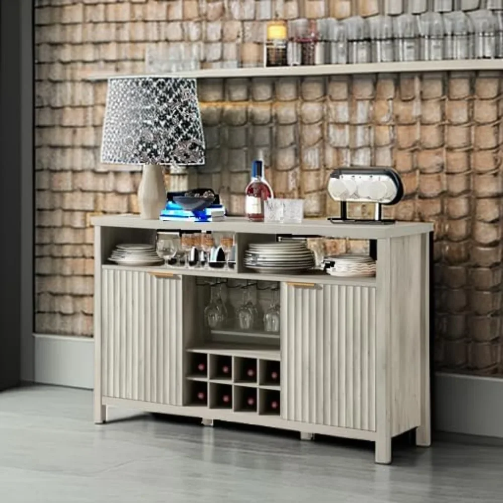 Mid Century Bar Cabinets-51" Buffet Cabinet with Storage & Wine Rack, 32.8" Tall Liquor Bar Cabinet for Kitchen (Grey Oak)