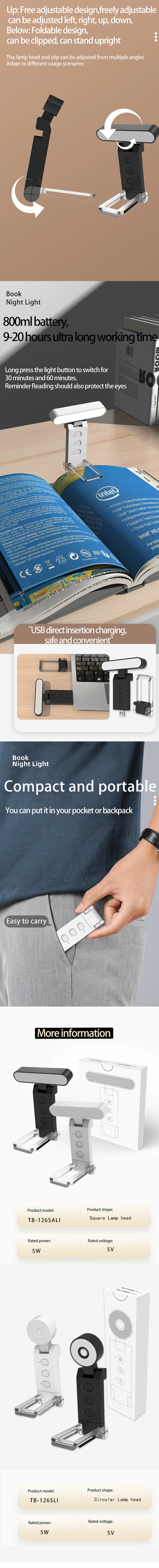 LED Book Light - Portable Clip Reading Lamp with Eye Protection & USB Rechargeable