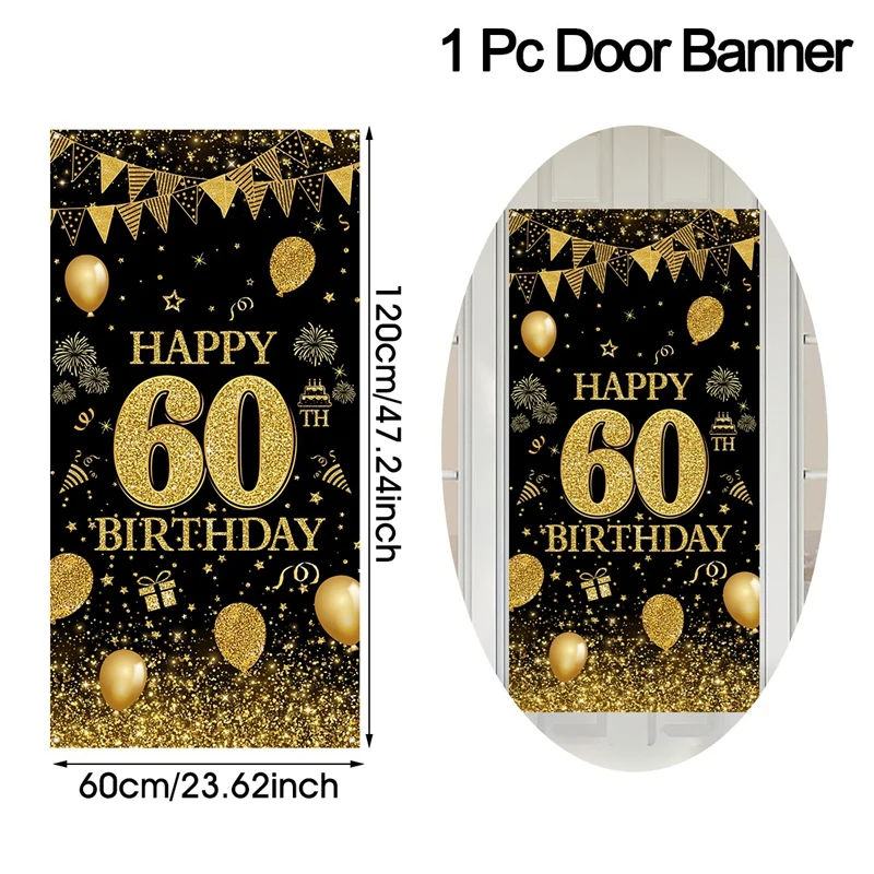 Schwarz-goldene Flagge, Türaufhängung, Banner zum 18., 30., 40., 50. Geburtstag, Partydekorationen für Erwachsene, 30, 40, 50, 60 Jahre Geburtstag, Partyzubehör – Detail 10