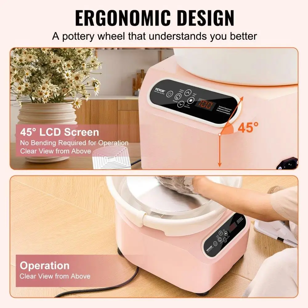 10 Inch Electric Ceramic Wheel 350W LCD Touch Screen with Foot Pedal Direct Drive for diy Art Craft with Shaping Tools Pink