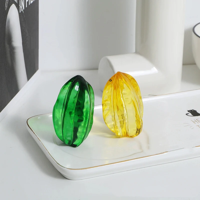 Vendita Calda Home Table Glass Fruit Ornament Green Yellow Crystal Carambola Statue Model Home Desktop Decoration Gifts
