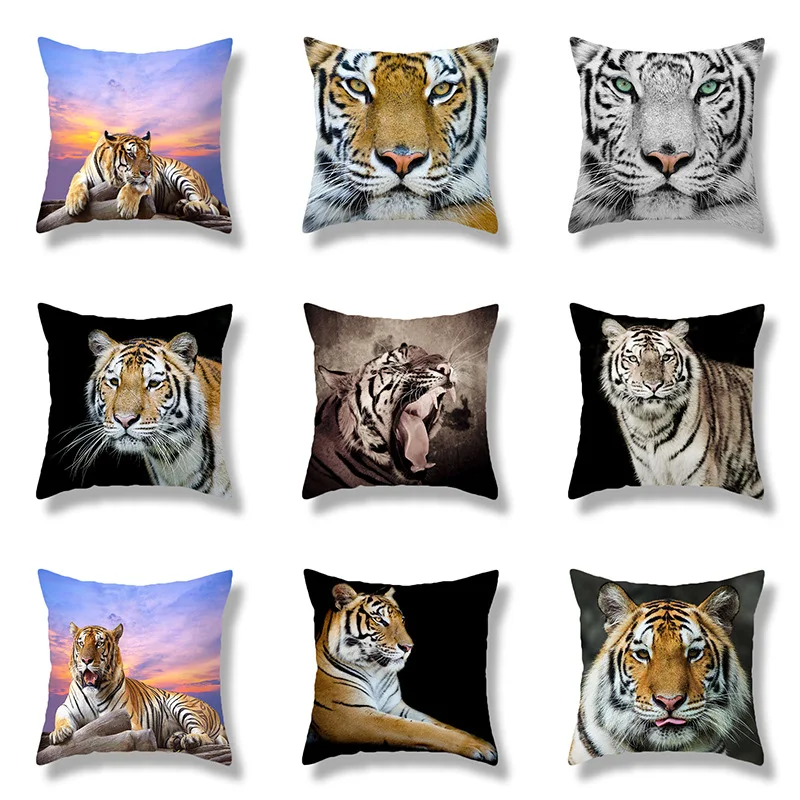 45X45CMWildAnimalPillowCaseDecorBraveTigerPatternPrint