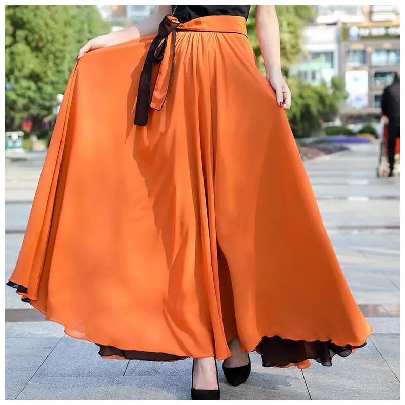 blue skirt 2022 Summer Women's New Skirts Double-sided Skirts Women's Dance Dance Skirts Solid Color Women's Skirts Medieval Skirt silk skirt