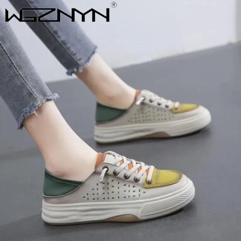 

Женские кроссовки из натуральной кожи, на толстой подошве, с круглым носком