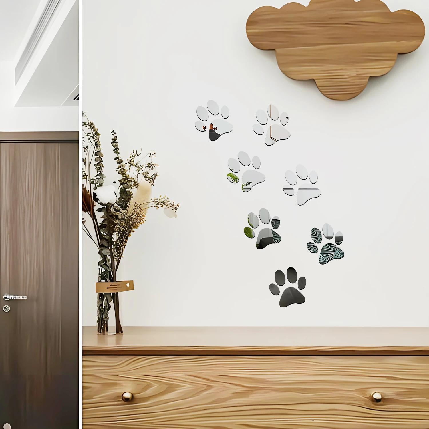 3D Acrylic Mirror Wall Sticker Dog Footprints Home Adhesive Decoration Children's Living Room Background Wall Decor 7PCS