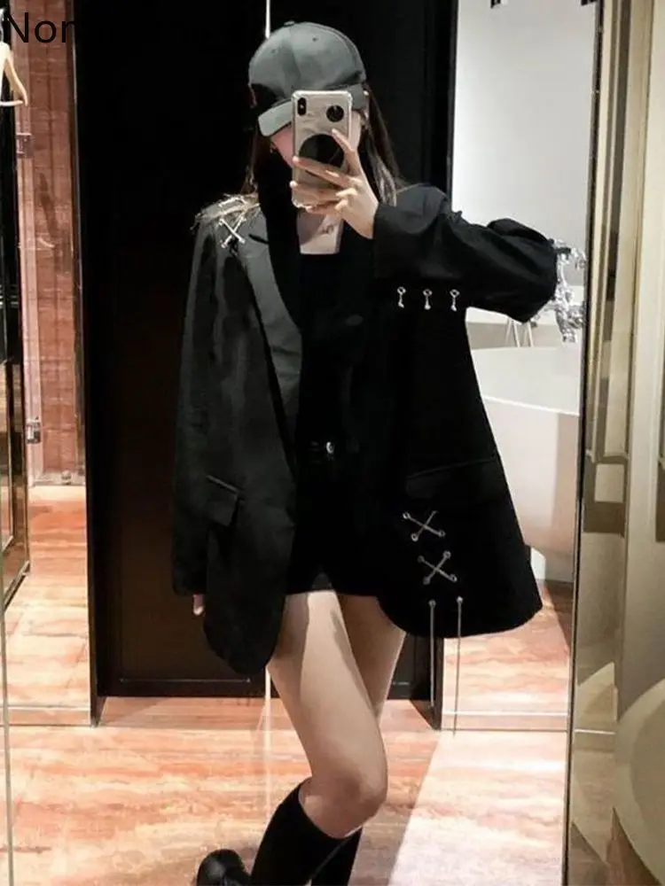 Black Blazer Women Clothing 2024 Ropa Mujer Streetwear Temperament Y2k Jackets Casual Fashion Bandage Korean Oversized Coats 2
