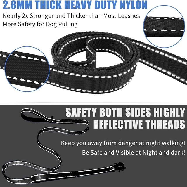 Heavy Duty Dog Leash- Nylon reflective dog leash with Soft Padded 2 Handle & Auto Lock Frog Clip Outdoor dog leash 5
