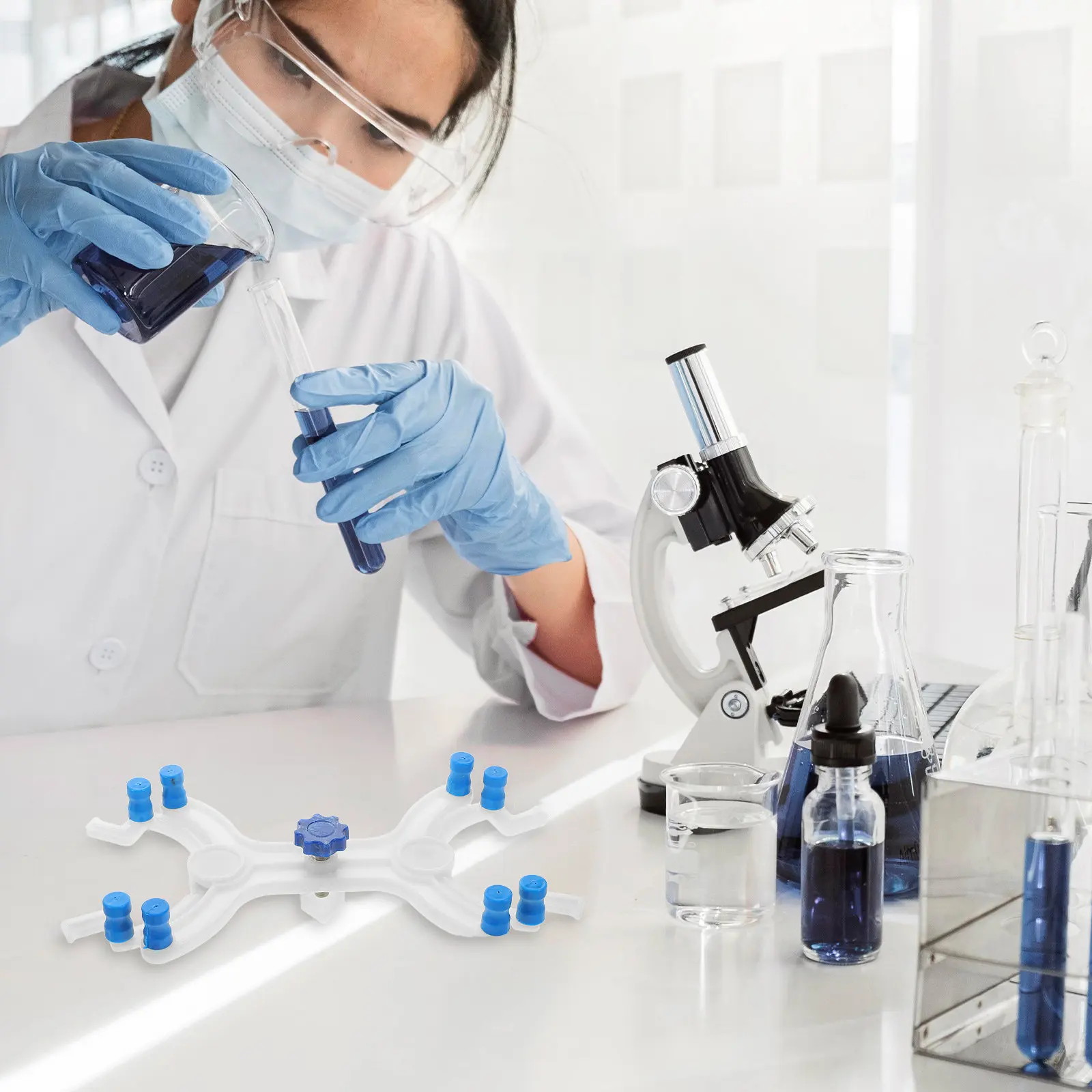 조정 가능한 이중 뷰렛 클램프 버터플라이 스타일 플라스틱 실험실 클램프 도구 (타이트레이션 스탠드, 비커 홀더, 지지대용)