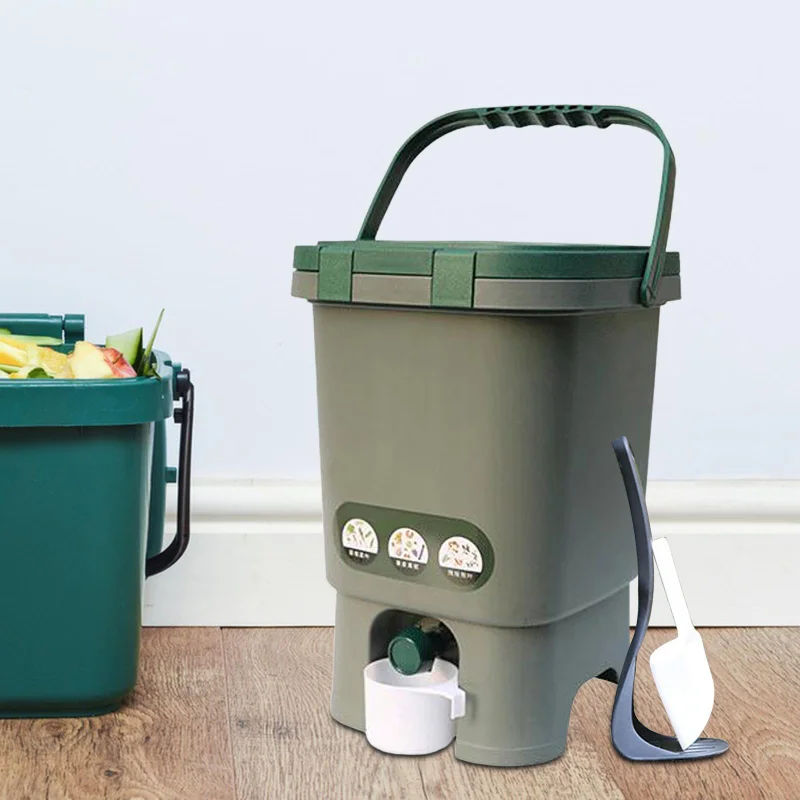 15L Compost Bucket Practical Sealed Trash Can Large Capacity with Lid Portable Composting Container for Garden Farm Backyard