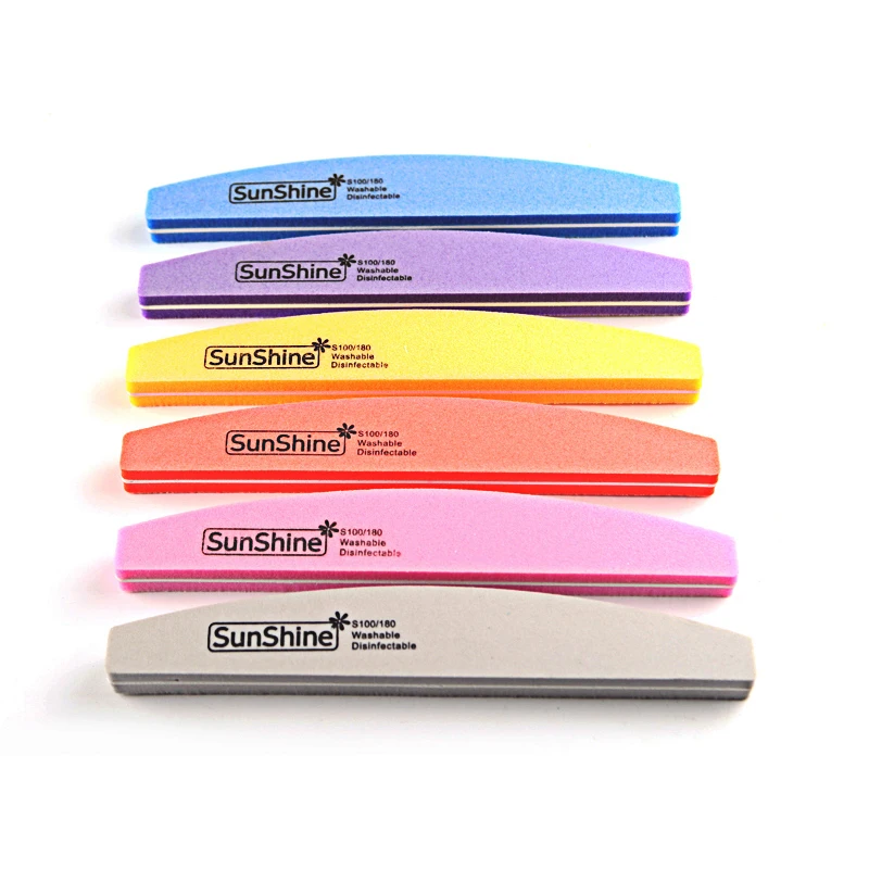 

Sunshine 10pcs/lot Halfmoon Double Sided Nail Files Buffer 100/180 Polishing Grinding Manicure Pedicure Nail Buffers File Tools