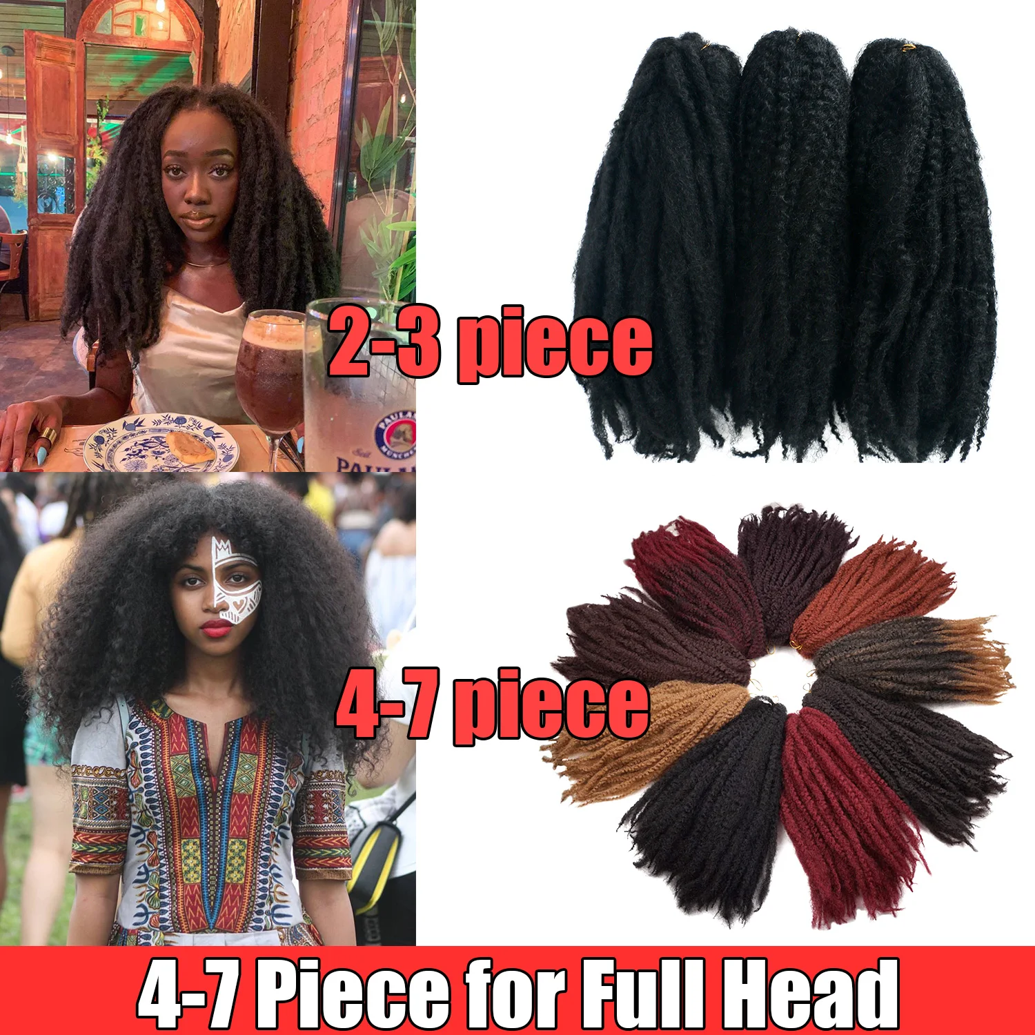 Wigundle Braids Afro Kinky Marley Braid Hair Marley Hair For Synthetic Bob Marley Ombre Braiding Hair Extensions Easy Braid 3