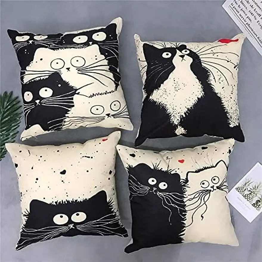 Cute Cat Linen Pillow Cover Pillow Pillowcase 45x45cm Home Living Room Sofa Decoration Pillowcase pillow case