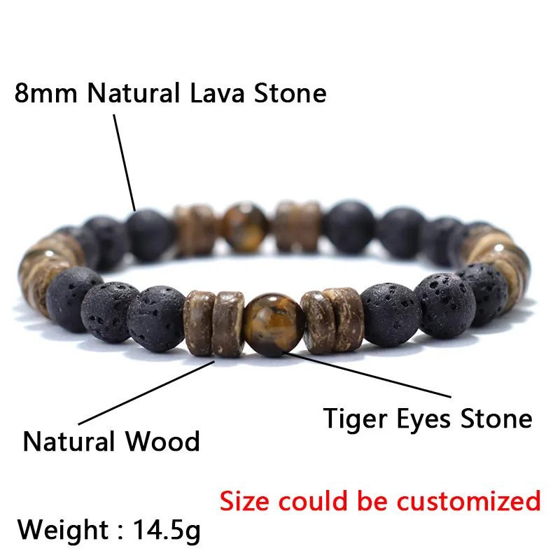 Natural Wooden Tiger Eyes Stone Bracelet for Men