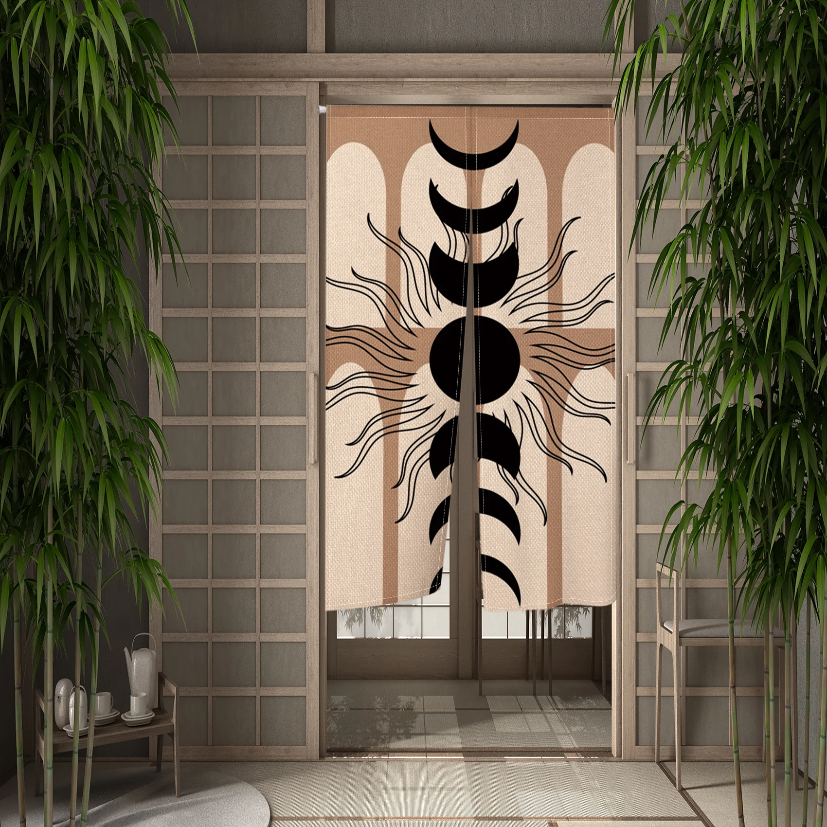 Nordic Wind Doorway Curtain Sun and Moon Woman Bohemian Kitchen Entrance Partition Split Hanging Half-Curtain Room Decor Noren 2