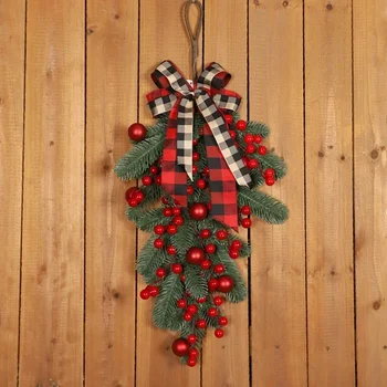 Christmas Wreath Red Fruit Lattice Knot Decoration Fascia Santa Claus Bedroom Hangings Lintel Christmas Party Home Door Hanger