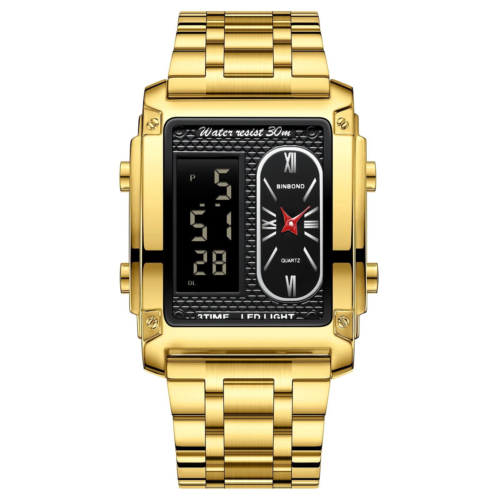 Luxury Brand Mens Sport Watch Gold Quartz Led Clock Men Waterproof Wrist Watch Male Military Watches Relogio Masculino Square