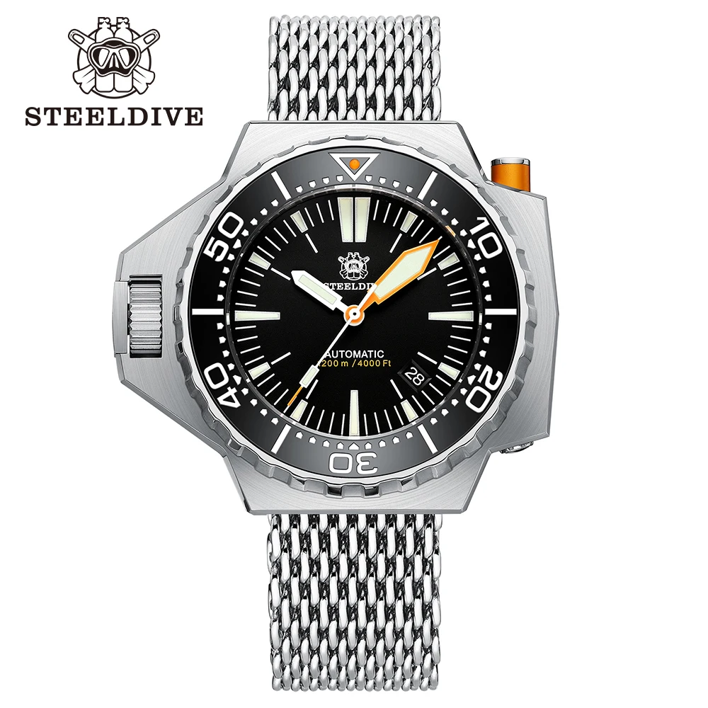 STEELDIVE SD1988 New Arrival 56MM One-Piece Case 1200M Waterproof NH35 Automatic Mens Dive Watch Reloj Bi-direction Ceramic Bzl sd1970 new arrival 2020 green ceramic bezel 20atm water resistant nh35 automatic watch 6105 turtle