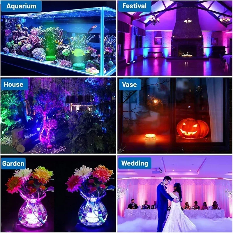 Submersible LED Lights Waterproof Underwater RGB with Remote Control Colour-Changing Light, Battery-Operated Flameless Lamps - 6