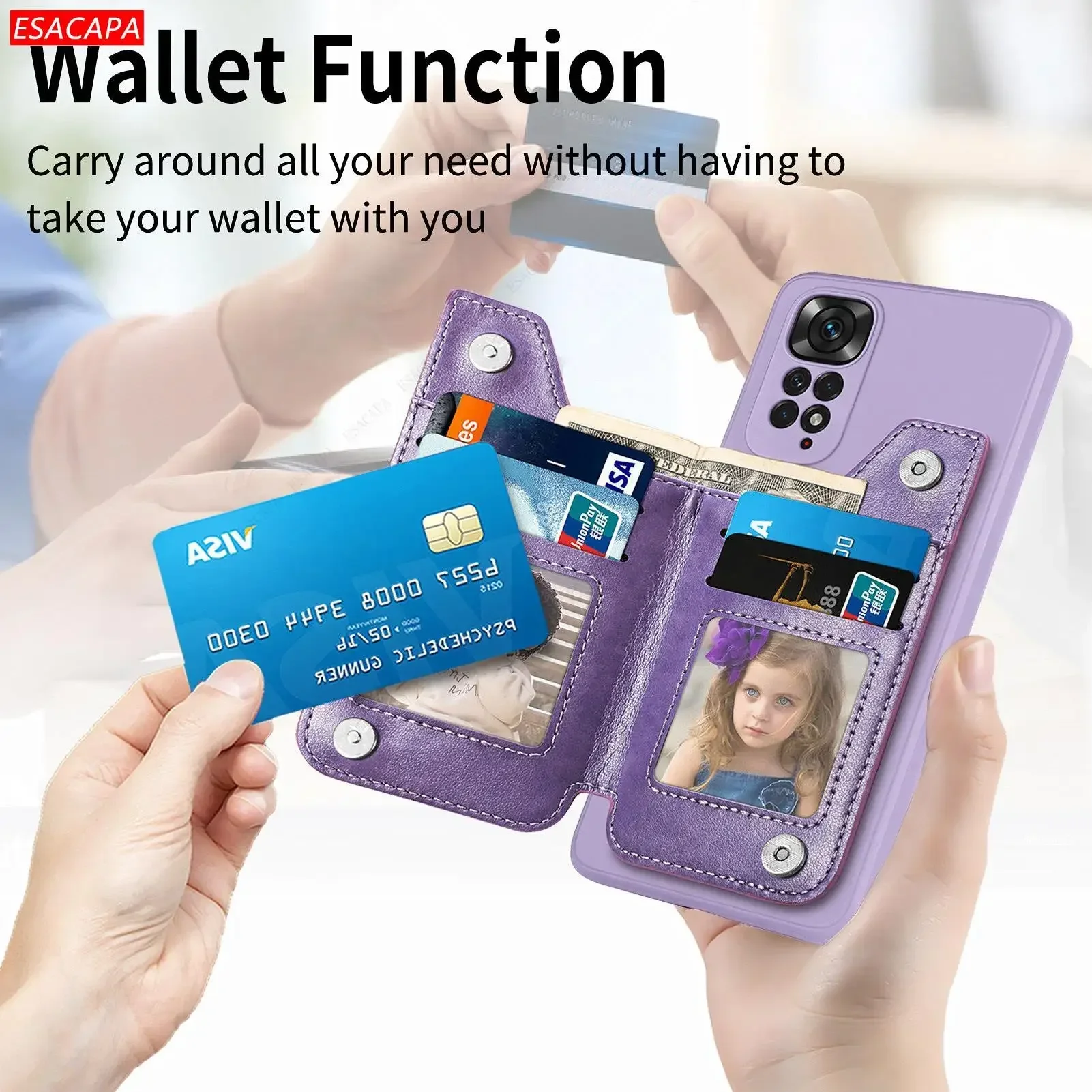 Leather Zipper Wallet Phone Case with Card Holder