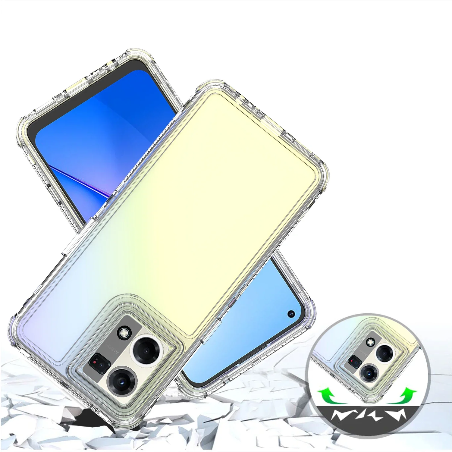 3-in-1 Hybrid Armor Shockproof Phone Case with Hard Plastic Frame and Transparent TPU Back