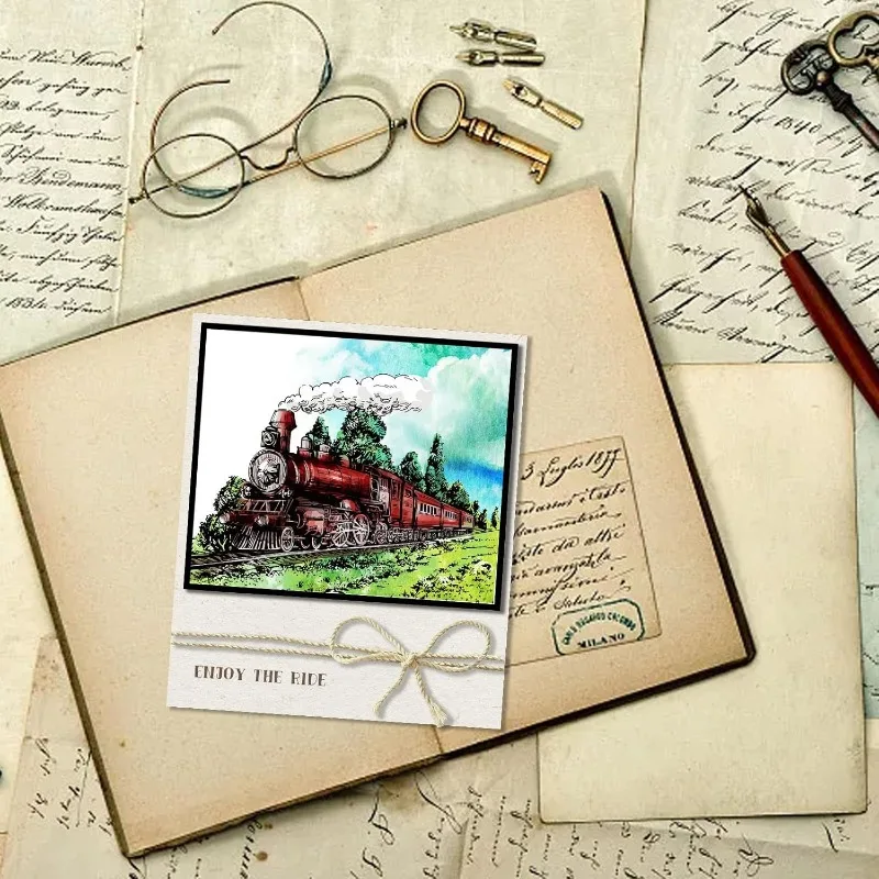Vintage Trains Clear Stamps 1 pc for Card Making Decorative Words Background Steam Car Transparent Silicone Stamps for DIY clear stamps clear rubber stamps