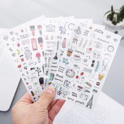 6pcs Fresh Watercolor Style Stickers for Travel Diary and Photo Album - Cute Korean Stationery (6pcs)