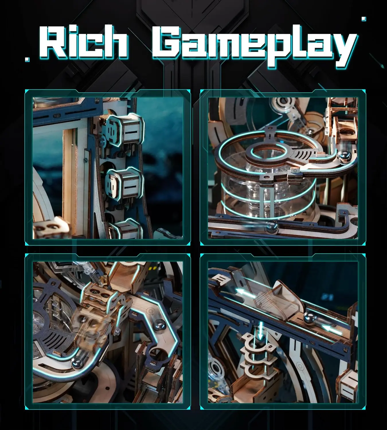 【ROKR】機巧次元 - 3種セット Robotime Rokr 電動モデルキット マーブル宇宙港 3D パズル 頭の