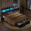 Queen Bed Frame with Wood Headboard and Storage Shelf, Metal Platform Bed Frame Queen Size with Storage Drawers86.4Lx61Wx 44.9H 6