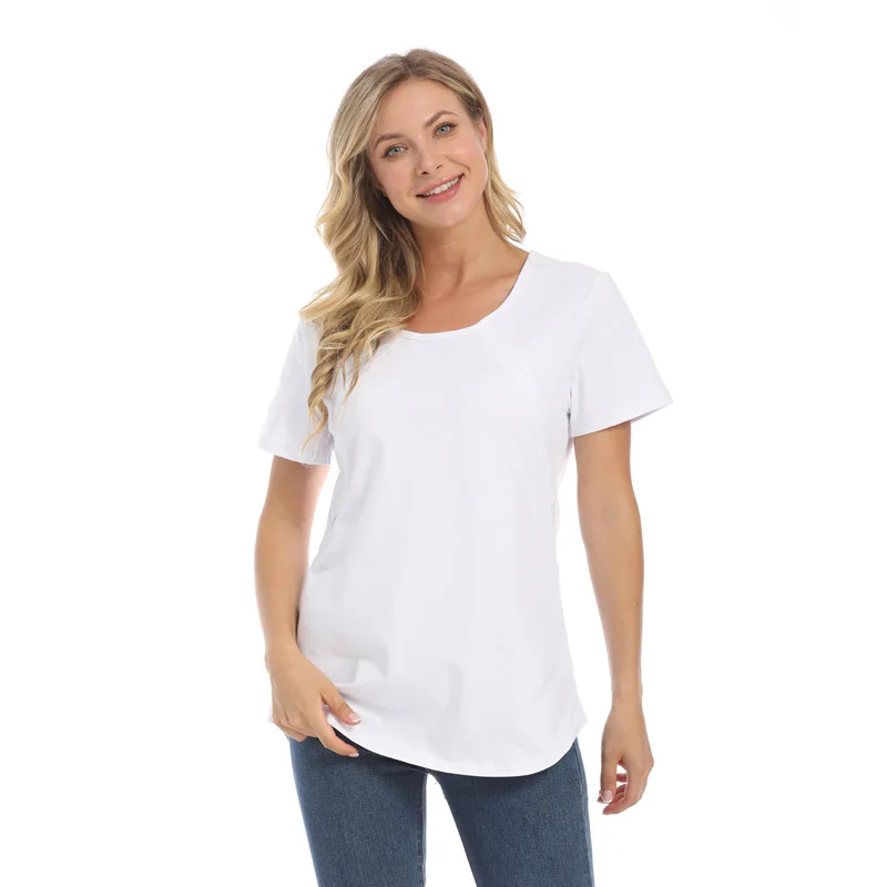 Emotion Moms New Women Maternel T-Shirt Short Sleeve Stretch Cotton Tops Zipper Breastfeeding Loose Pregnant Clothes Big Size 4