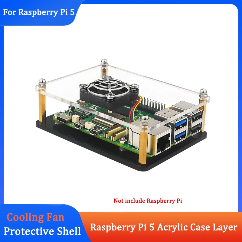 

Raspberry Pi 5 Acrylic Case 1/2 Layer Shell with Cooling Fan Metal Cover Protective Acrylic Case for Raspberry Pi 5