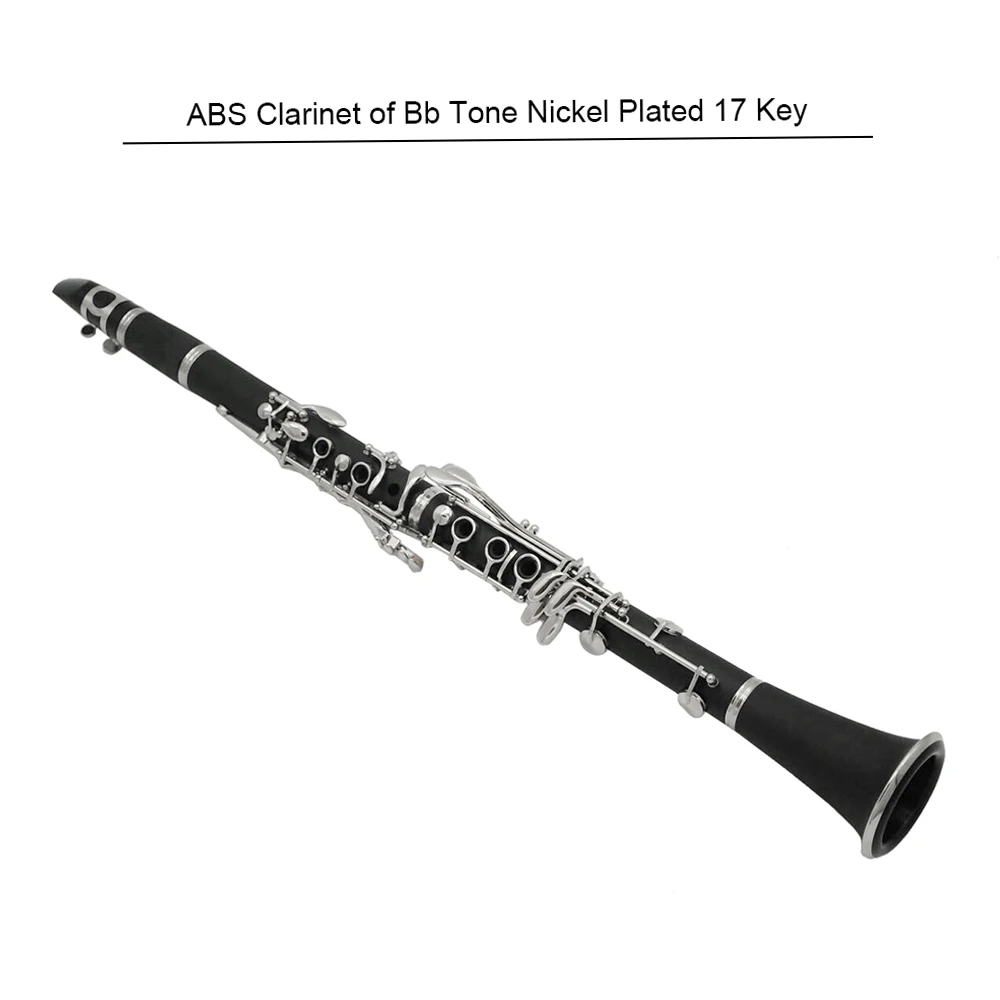 ABS Clarinet Bb Cupronickel Plated Nickel 17 Key with Cleaning Cloth Gloves Screwdriver Woodwind Instrument Gift for Beginner