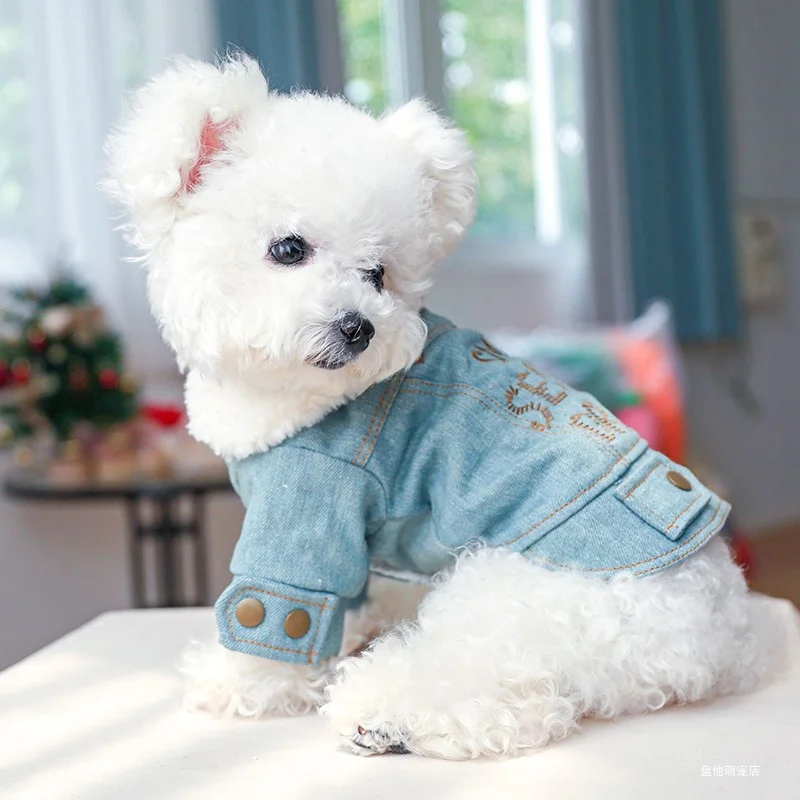 Pet Jacket 1PC Pet Suit Dog Cat Plush Thickened Warm Denim Letter Lapel Cotton Coat for Small and Medium sized Dogs