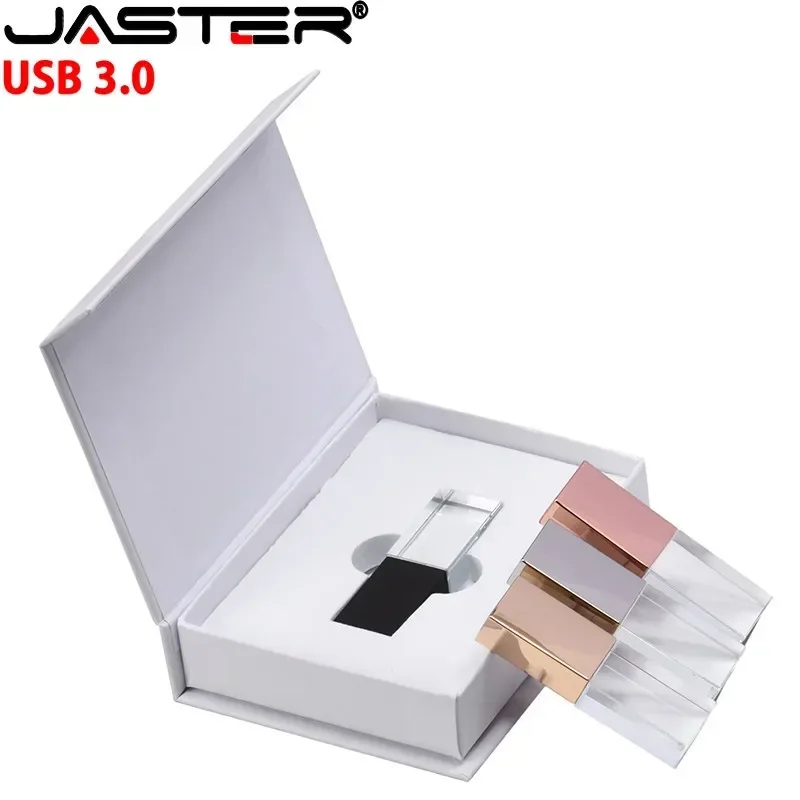 JASTER USB 3.0 Flash Drive New Crystal Free custom logo Pen drive 3D Laser Engraving 32GB 64GB Memory stick Creative gift U disk