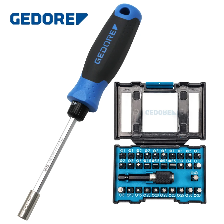 

GEDORE 33 Piece Screwdriver Bit Set with 1/4" Hex Bit Holder Screwdriver Quick-Grip System NO.2675+666-032-A