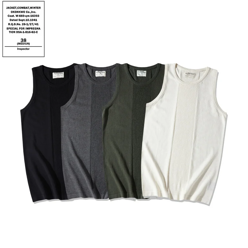 OKONKWO Tencel High Density Knitted Top Heavy Thick Jacquard Sleeveless Bottom Shoulder Hardman Tank Top Outdoor Fitness Sports