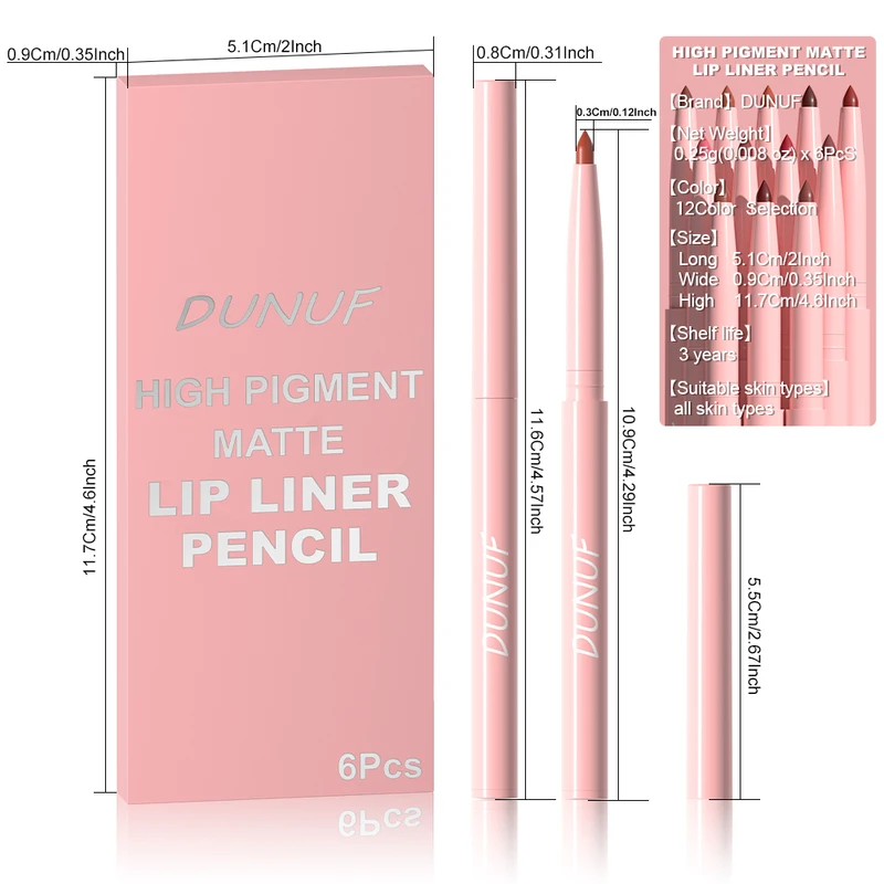 6pcs Lip Liner Pen Set Long-Lasting, Waterproof Sweatproof, Easy Coloring...