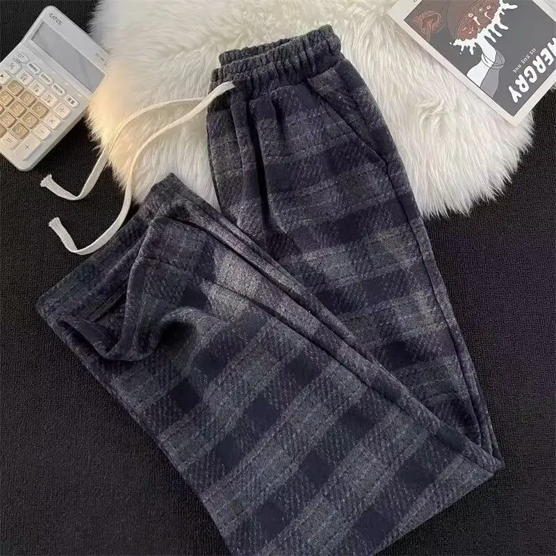 Pantaloni di lana scozzesi UM Youmi Pantaloni casual vintage dritti larghi primavera autunno 2