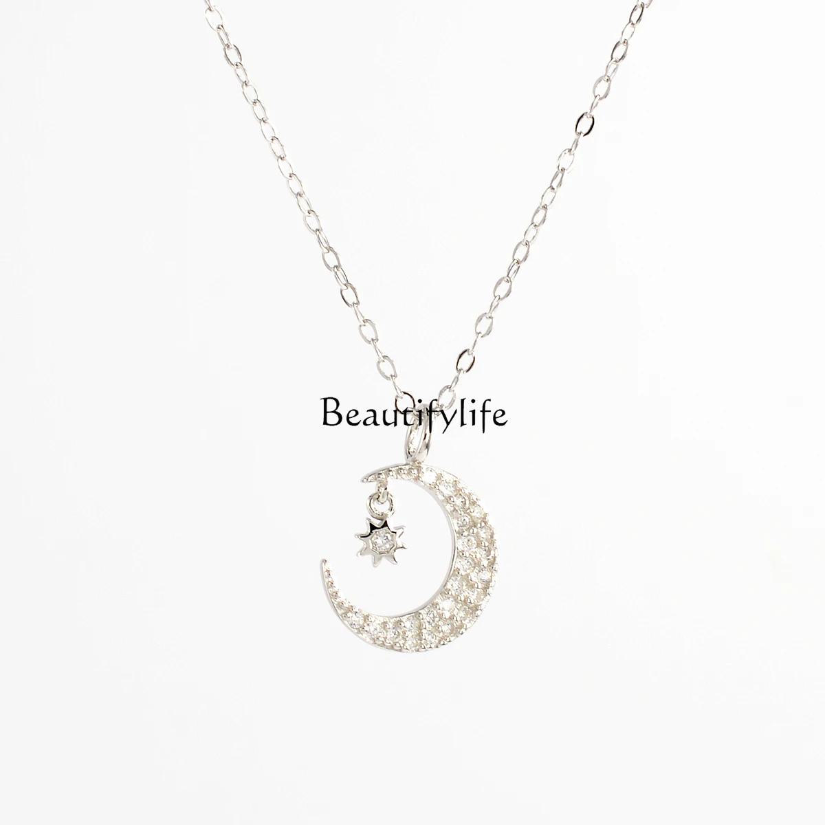 

French Light Luxury Sterling Silver Moon Necklace Women's High-Grade Clavicle Chain