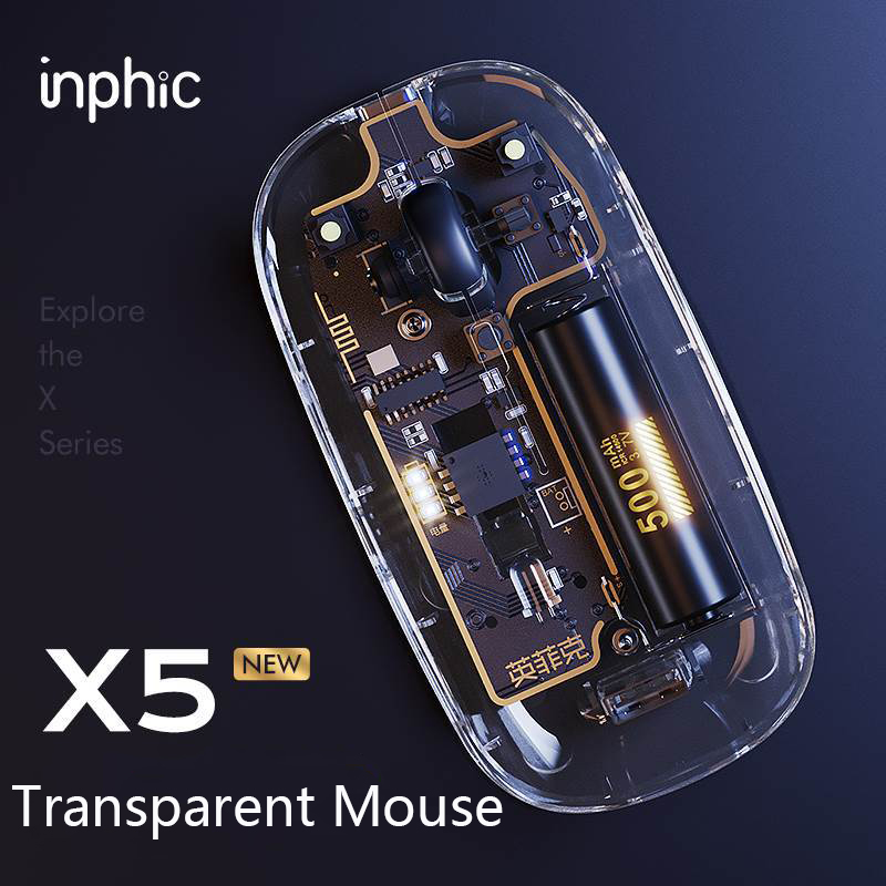 Rechargeable Wireless Mouse Display Battery Level 1600DPI Silent Transparent Mouse Ergonomic Optical Mice for PC Laptop