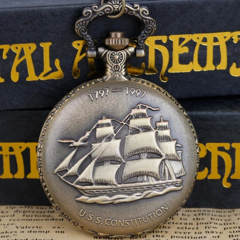 

Vintage Quartz Pocket Watch Exquisite Sailing Carved Arabic Numerals Necklace Pendant Clock Men Women Students Gifts Popular