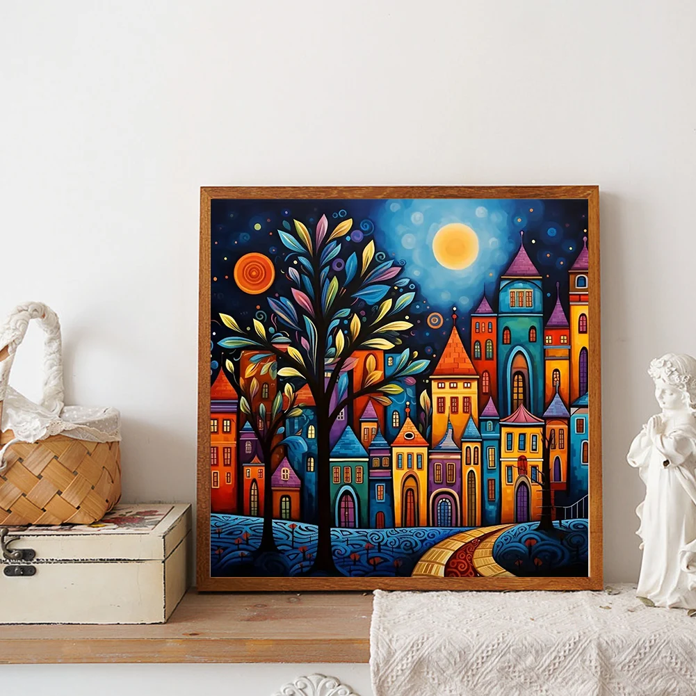 5D DIY Full Round Drill Diamond Painting Colorful House Home Decor Art Craft