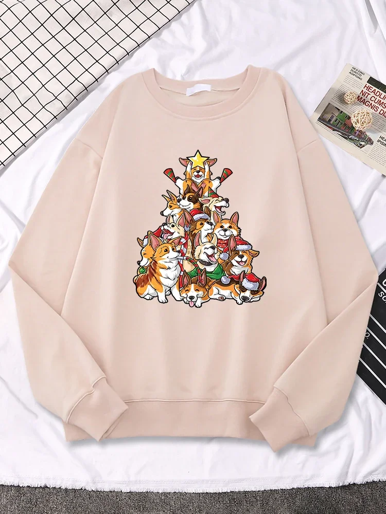 

Christmas Tree Merry I Love Santa Corgi Woman Hoodies Simple Oversize Fashion Long Sleeves Autumn Fleece Sweatshirt Female Tops