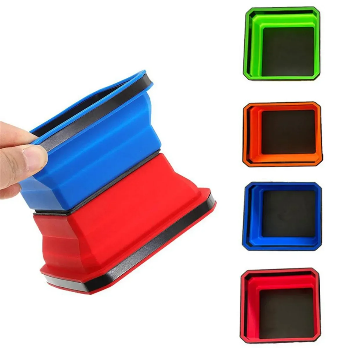 

4PCS Tools Parts Magnetic Screw Tray Square Silicone Screw Bowl Storage Box Plumber Carpenters Tool Organizer Magnetic Tray Box