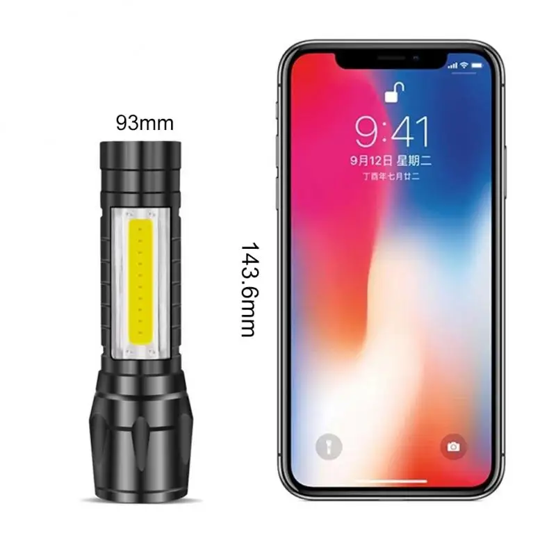 줌 미니 LED 손전등, XP-G Q5 플래시 라이트 랜턴, 휴대용 충전식 눈부심 COB 손전등, 야외 캠핑 조명